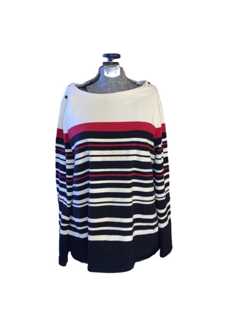 XL Charter Club Striped 3/4 Sleeve Top White Black Red